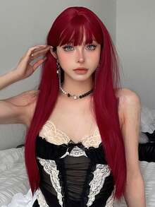 Tóc giả dài 26 inch, thẳng, màu đỏ, không có ren phía trước, làm từ sợi tổng hợp chịu nhiệt, phù hợp cho phụ nữ và bé gái sử dụng hàng ngày, thích hợp cho các bữa tiệc, Halloween và các dịp khác, thời trang và xinh đẹp, một món quà hoàn hảo cho các quý cô trong các dịp lễ. - Đỏ - Xem 2