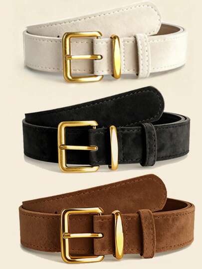 3 أحزمة للنساء من الجلد المخملي المحبب، تناسب الجينز وبنطلونات البدلة، باللون الأسود والأبيض والبني لإضفاء لمسة أنيقة. جاكيت بدلة نسائية مع حزام