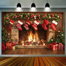 1 peça de fundo de lareira de fibra de poliéster para Natal - faixa de decoração de festa multiuso, sem necessidade de eletricidade, ideal para fotografia de feriados, cabine de fotos e eventos de celebração, decoração de Natal