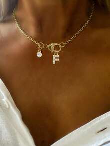 1pc STYLEVER Gold Letter Necklace, A-Z 26 Letters, Suitable As A Thoughtful Holiday Gift, Stainless Steel Chain - Golden - View 23