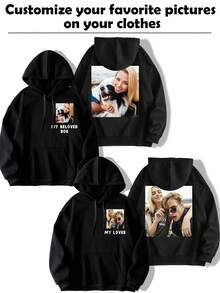 Maßgeschneiderter Damen Kapuzenpullover in Große Größen für Herbst/Winter, personalisierbar mit Ihren/Freund/Familie/Paar/Haustier Fotos, laden Sie interessante Zitate/personalisierte Texte/Namen/Segnungen/Feiertage/Jahrestage hoch, ideal als Geschenk zum Geburtstag/Jahrestag/Valentinstag