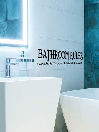1-2pcs Black Letter Bathroom Rules Wall Sticker,Waterproof Decal Stickers,PVC Stickers,Easy To Paste And Remove,For Home Decoration,Bathroom Decoration,Room Stuff Decor,Home Decor Vinyl Decal, Bathtub,And Other Areas Decor To Freshen Up Your Home. Wall Stickers Wall Decor Bedroom Decor Kitchen Decor