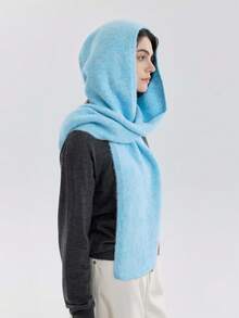 1 szt. Damski, jednokolorowy, dzianinowy szalik z kapturem i kominem, ciepły i przyjazny dla skóry, uniwersalny, do noszenia w biurze lub na randkach na świeżym powietrzu, odpowiedni na jesień/zimę