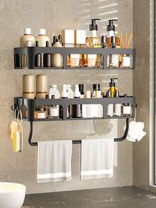 1 raft de baie montat pe perete, un raft de depozitare suspendat din plastic, potrivit pentru accesorii de baie, articole de toaletă și suporturi pentru periuțe de dinți, ușor de instalat fără găurire, ideal pentru utilizare în case și băi de hotel.