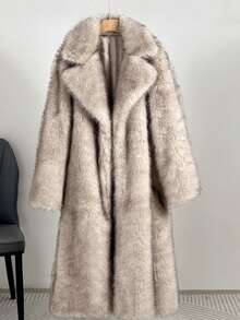 2025秋冬新款女士宽松中长款仿皮草轻薄外套，适合夜间外出、日常穿着、街头风、旅行、早午餐、乡村音乐节等场合。 - 淺灰色 - 查看 6