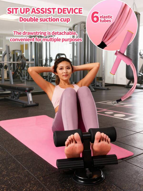 Sit Up Bars Floor, Portable Sit Up Exercise Equipment With 2 Strong Suction Cups And Adjustable Foot Holder, 6 Tubes Pull Rope Portable Sit Up Assistant Device, Abs Master Assistant Device For Home Workout With Massage Roller, Ejercicio En Casa, Sport Accessories, Musculation, Gym Accessories, Christmas Gift