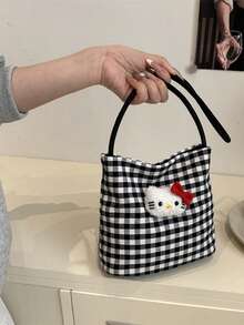 Sanrio Plaid Tote Bag Women's Cute Cartoon Check Pattern Shoulder Bag Lightweight Spacious Hobo Purse Kawaii Aesthetic Casual Daypack Gift Idea - Multicolor - View 11