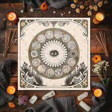 1pc Enchanting 12 Zodiac Moon Phase Tarot Tablecloth Mystical Vintage Floral Durable Polyester Altar Cloth Witchcraft Astrology & Oracle Card Readings Ideal For Home Decor - White - View 4