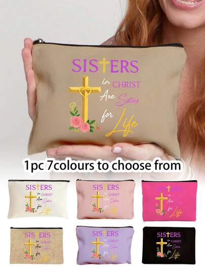 Sister Gifts From Sisters, Birthday Gifts For Women Sister In Law Big Sister, Graduation Christmas Gift For Best Friend Little Sister, A Sister In Christ Is A Sister For Life ,Big Capacity Women Travel Cosmetic Bag For Toiletries,Diy Storage Bag Makeup,Perfect For Travel, Dorm Rooms, Vacations, Daily Commutes, The Office, Or School,A Perfect Gift For Family, Friends, Doctors, Nurses, And Loved Ones, Perfect For Christmas And Thanksgiving,Christmas Gifts,Pouch,Travel,Gifts For Women,Women's Necessaire,Travel Essential,Pouch,Clutch / Small Handbag,Necessaire,Makeup Organizer,Makeup Organize,Pouch,Brush Holder,Mini Pouch,Large Capacity Pouch