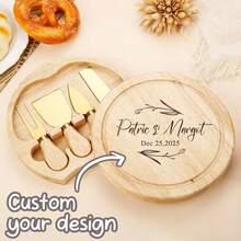 Personalisiertes Bambus Käsebrett Set - Holz Käse, Snack, Obst & Wurst Platte, modern minimalistisch, Käsebrett & Messerset, geeignet für Küche & Wohnzimmer Zuhause