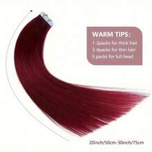 20PCS 50G Tape In Hair Extensions Human Hair, #99J Burgundy Color, 16-26 Inch Double Sided Tapes Ins Human Hair Extensions,  Adhesive Extension Seamless Invisible Skin Weft, Silky Straight With Thick Ends, Remy Human Hair Add Length For Woman Everyday Hairstyle Cosplay Daily Wedding Party Halloween Use - S99J - Xem 7