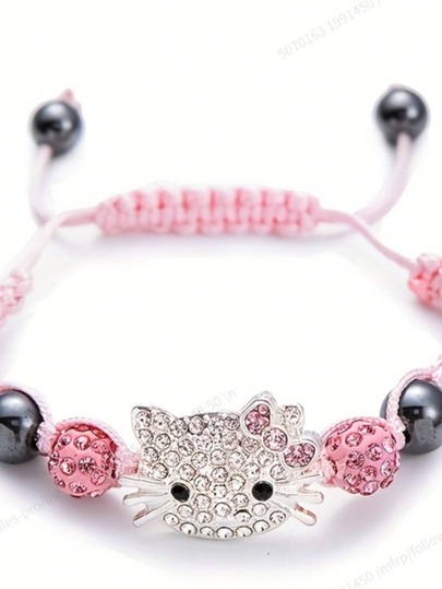 Sanrio Pulsera tejida con bola de cristal de polímero de Hello Kitty de Sanrio