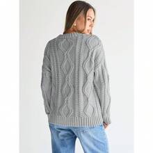 2025  Women's Oversized Cable Knit Crewneck Sweaters - Heather Grey - View 3