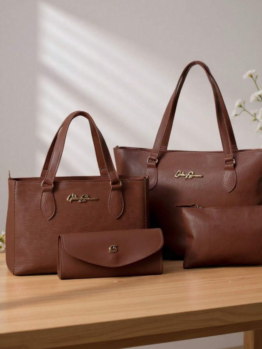 Kit 4 Anjik Medium Women's Bags + Wallet + Tote Bag + Toiletry Bag, Zipper Closure, Synthetic PU, Everyday Bag, Luxurious, Elegant, Party, Work, School, University. Gaby Show - 駝色 - 查看 1