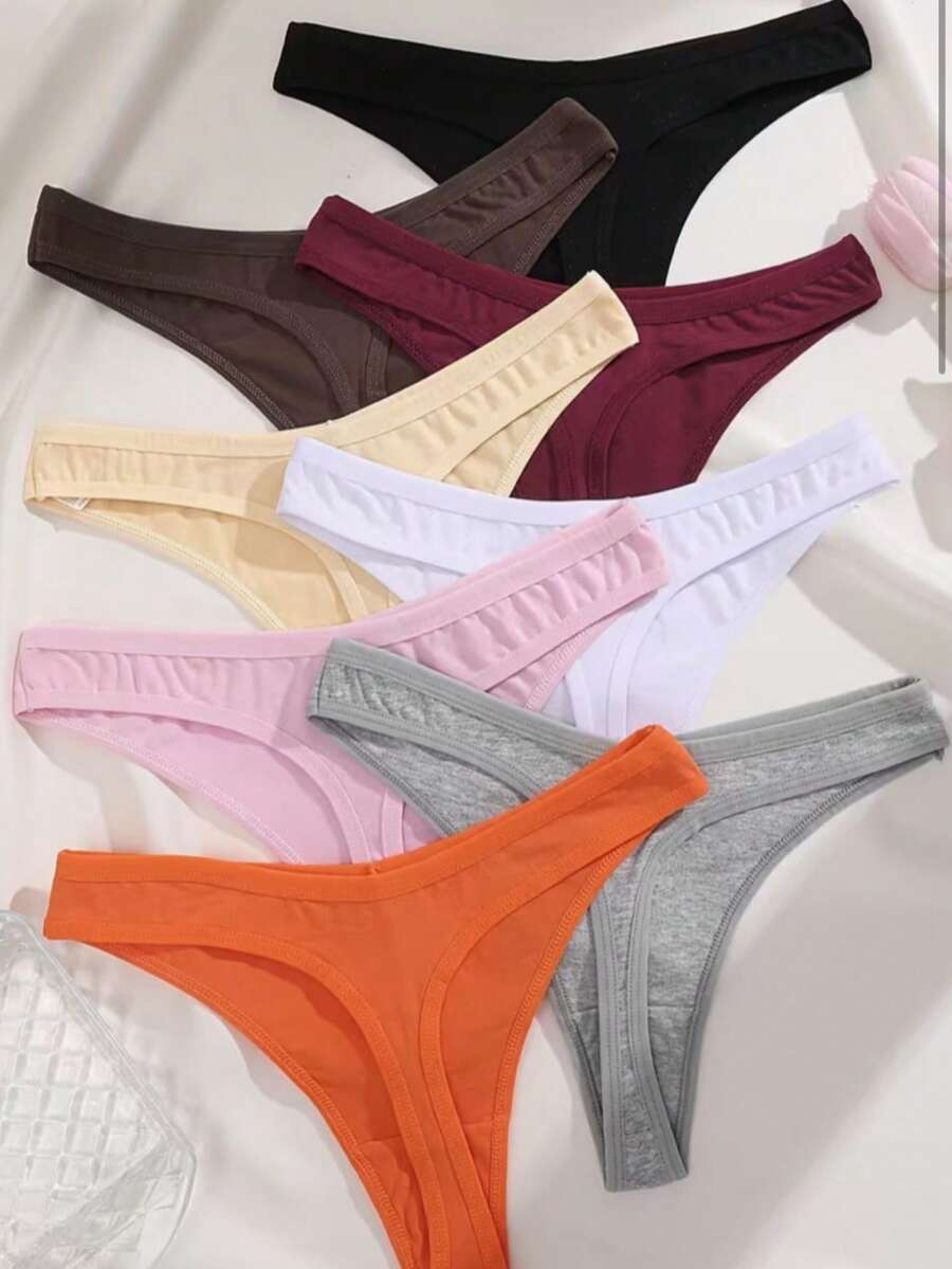 Kit Of 10 Cotton Thong Panties, Non-Marking, Sexy Panties - 彩色 - 查看 1