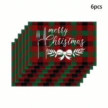 Set de 1/4/6 piese de șervețele imprimate cu tematică de Crăciun, imprimeu modern din fibră de poliester pentru bucătărie/masă, potrivit pentru decorarea de Crăciun în restaurante și bucătării.