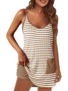 Women's Tennis Dress Athletic Mini Romper With Built In Shorts Summer Vacation Outfit - màu nâu - Xem 3