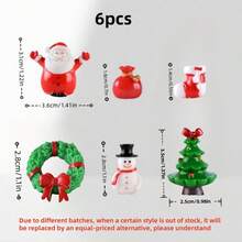 6pcs Santa Claus, Snowman, Mini Landscape, Sled, Stocking, Bell, Resin Decor Random Miniature Tree Ornaments Best Gifts Birthday Home Decor Christmas Decorations Room Decor Christmas