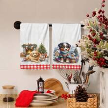 2/4/48 piezas Toallas de cocina navideñas vintage - Toallas de plato y mano ultra suaves y absorbentes de poliéster con diseño de perro lindo y cuadros rojos y blancos a cuadros búfalo - Perfectas para decoración navideña y regalos de Año Nuevo