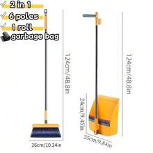 2pcs Set Of Brand New 2-In-1 Rotatable And Foldable Magnetic Suction Broom Dustpan Sweeping Set With Garbage Bag And Towel, Enlarged And Thickened Household Broom, Living Room, Bedroom Pet Hair Cleaning Broom, Non Stick Soft Hair Orange - trái cam - Xem 2
