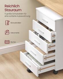 Rollcontainer, mobiler Aktenschrank, Schubladenschrank, Druckerständer mit 5 Schubladen, mit schraubenlosen Gleitschienen, für Büro, Homeoffice - Wolkenweiß - Übersicht 2