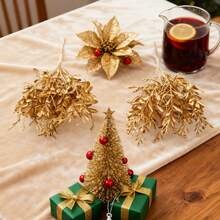 1/3/5PCS Artificial Small Golden Leaf Bouquet, Diy Flower Wreath Material, Wedding Decoration, Home Decoration, Valentine's Day Gift, New Year's Gift, Candy Box Packaging, Birthday Party Cake Decoration Material, Home Office Holiday Decoration, Dining Table Decoration, Farmhouse Christmas Center Piece Kitchen Dining Table Decoration, Autumn Home Decoration, Winter Decoration, Halloween Decoration, Christmas Decoration, Birthday Gift