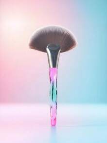 1pc High-Quality Large Fan Makeup Brush, Portable Face Highlighter Brush, Powder Brush, Crystal Highlighter Brush, Specialized Handle - Multicolor - View 2