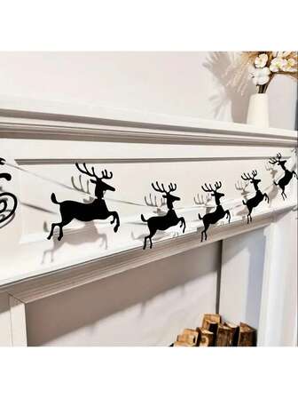 1pc Santa Sleigh & Reindeer Christmas Bunting - DIY Felt Wreath For Holiday Decor, Perfect For Fireplace, Wall, Tree - Ideal For Winter Celebrations, Thanksgiving, Christmas Banner - Christmas Party Decorations,Reindeer With Santa Sleigh Banner,Mantle Decor Christmas Banner,Santa Sleigh And Deers Banners