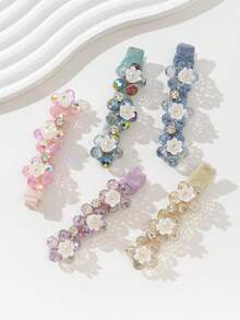 1pc Cute Crystal Flower Decor Hair Clip, Multi-Color Rhinestone Floral Hair Accessory Suitable For Daily Wear, Festivals, Dates, Gifts, Looks Of Party, Claw Clips