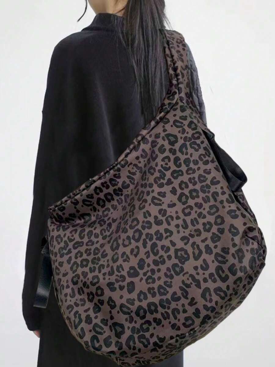 1 Stück modische Nylon Schultertasche für Frauen, große Kapazität einfarbige Umhängetasche mit festen Trägern, faltbares Design, Reißverschluss, Polyesterfutter, verstärkte lässige Tragetasche