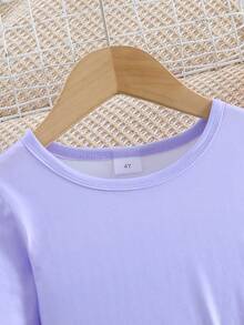 1 pieza Vestido de manga larga de tela de punto suave y cómoda con estampado de letras en inglés, pavo, flores y hojas de temática de Acción de Gracias para niñas, adecuado para uso al aire libre en otoño/invierno - Multicolor - Ver 3