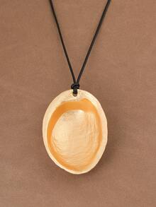 1 pezzo Collana alla moda con pendente asimmetrico in stile boho, con conchiglia d'ostrica e perla, finitura opaca oro e argento, corda cerata, adatta per uso quotidiano da donna, catena da 28" + 2" estensibile