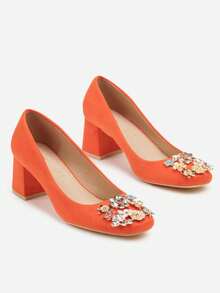 Elegant Women's Block Heel Pumps With Rhinestones - Party/Formal - Spring/Autumn - Orange - View 5