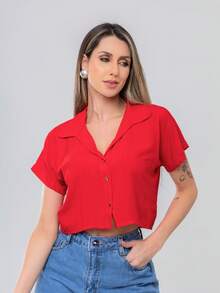 Women's Shirt Blouse Buttons Viscose Fresh Summer Comfortable Style Best Quality - 紅色 - 查看 3