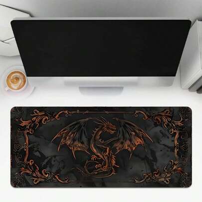 1pc Dragon Themed Large Mouse Pad - Vintage Copper Dragon With Intricate Ornate Patterns, Non-Slip Rubber Base & Durable Textured Surface Desk Mat- Ideal Gaming Mouse Pad For Gamers, Office & Home Desk Accessory, Perfect Gift For Fantasy Enthusiasts, Dragon Lovers & Festival Presents-Christmas, Valentine's Day, Halloween