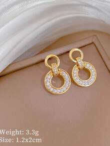 1pc Stainless Steel Chain Necklace And Earrings Set, Luxury Rhinestone Interlock Pendant And Earring Jewelry Gift - Gold - View 7