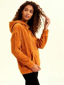 Sweat-shirt à capuche en polyester côtelé, pull décontracté avec cordon de serrage pour une utilisation quotidienne, les voyages et la maison, automne/hiver