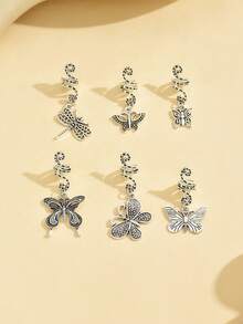 6 pezzi Accessori per trecce africane da donna, fermagli per capelli con pendente a farfalla in lega