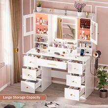 ✨White Makeup Vanity Desk With Mirror, Make Up Vanity Desk With Drawers & Jewelry Cabinet, Vanity Table, Vanity Mirror Desk Dressing Table Bedroom| Autumn & Winter Heartwarming Thanksgiving|& Halloween,Made Me Buy It: Must-Haves To Stock Up On|Newly Upgraded Thickened Edition|Home Essentials From You NEED✨ - 白色 - 查看 2