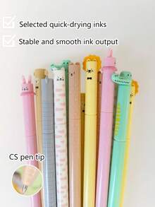 7pcs Animal Erasable Gel Pens, Various Animal Expression Push-Button Neutral Pens, Student Specialized Quick-Drying Thermal Erasable Ballpoint Pens, Suitable For Back To School Exam Gifts - Sets - View 3