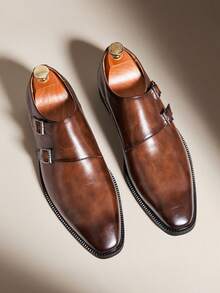 Vintage Designer Men's Monk Strap Pointed Toe Slip-On Loafers, Elegant Gentleman Formal Dress Shoes Suitable For Middle-Aged, Young, Students, Back To School, Graduation Ceremony, Office, Business, Party, Wedding, Groom, Spring/Summer/Autumn, Plus Size