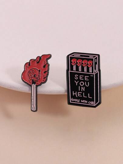 2Pcs Dark Matchbox Pins Gothic Skull Design Brooch Punk Style Alternative Fashion For Backpack Jacket Decoration
