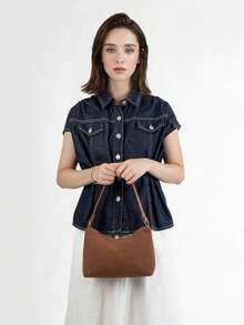 New Chocolate Brown Underarm Bag, Autumn/Winter New Corduroy Shoulder Bag, Plush Leather Handbag, Suitable For Women, Girls, Ladies, Students, Shopping, Strolling, Holidays, Gifts - Brown - View 6