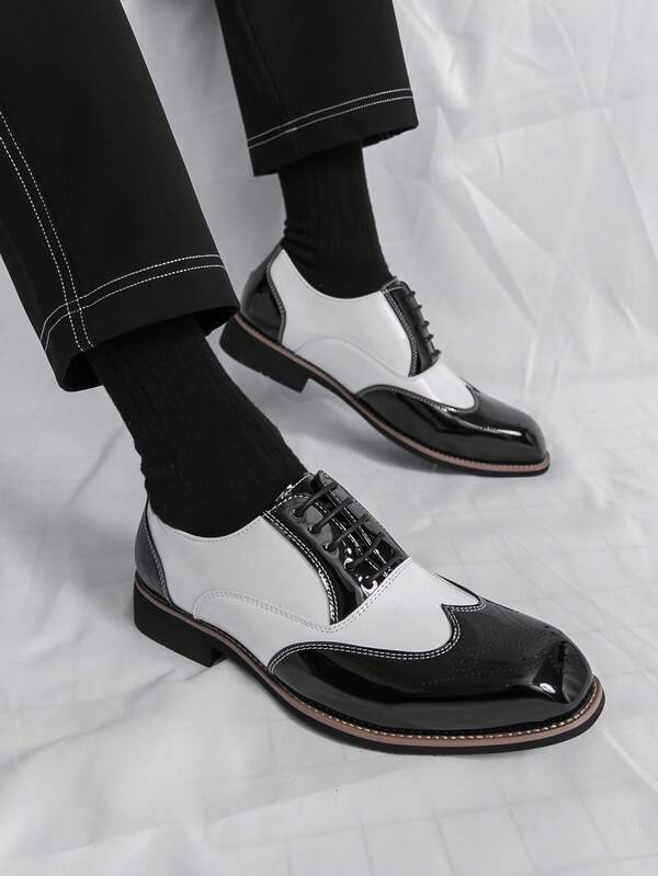 Men's Derby Shoes, Flat Lace-Up Basic Style, Suitable For Business And Casual Wear