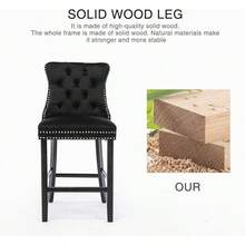 Virabit Velvet Counter Height Bar Stools Set Of 2, 27" Padded Bar Stool With Button And Nailhead Decoration, Bar Stool With Back And Wooden Legs(Beige)