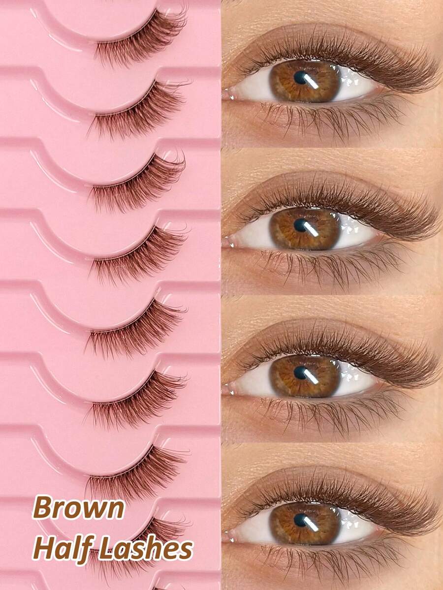 10 paia di ciglia finte con banda trasparente, ciglia marroni a forma di occhio di gatto, ciglia finte corte e morbide in 3D in finta pelliccia di visone, naturali e morbide per il trucco