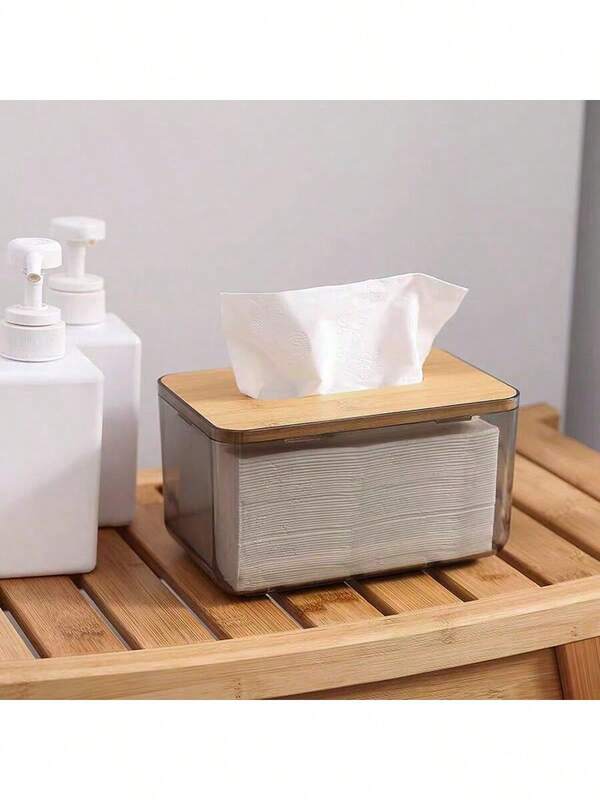 1 Stück japanischer minimalistischer Taschentuchbox, halbtransparente Aufbewahrungsbox, Bambus- & Holzdeckel Taschentuchbox, geeignet für Teehaus, Restaurant, Wohnzimmer