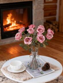 1/3/400 pezzi Fiori artificiali - Bouquet di rose, rose di seta, fiori artificiali finti per decorazioni invernali, regali di compleanno, articoli essenziali per le vacanze, decorazioni per camera da letto, decorazioni per la casa, decorazioni per la camera da letto, decorazioni per la casa - Fucsia - Visualizzare 8