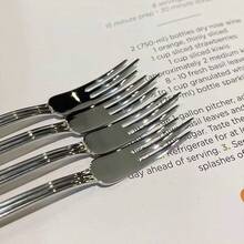 Tenedores de cena de mango largo de acero inoxidable, tenedores gruesos y duraderos para pasta, ensalada de verduras, frutas de cafetería, utensilios de cocina, adecuados para el hogar, restaurante, hotel, tienda de fideos, McDonald's, fiesta, cafetería, vuelta al colegio, regalos de Navidad