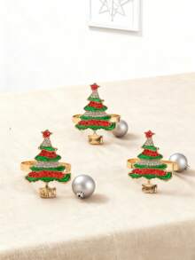 2-12pcs Luxury Christmas Tree Napkin Rings, Crafted With Exquisite Enamel Finish, Made Of High-Quality Alloy Material, Suitable For Weddings, Birthdays, Banquets, Holiday Outdoor Parties, Daily Dining Table Decor, Beautiful Accessories To Celebrate Christmas